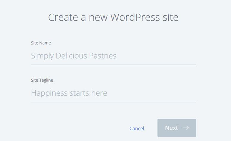 create a new wordpress website