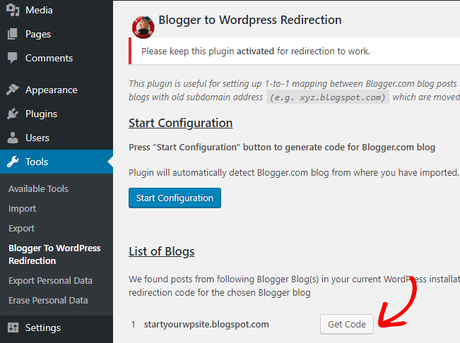 blogger to wordpress get code