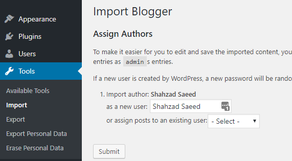 import blogger assign authors