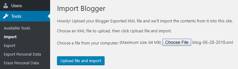 import blogger files into wordpress