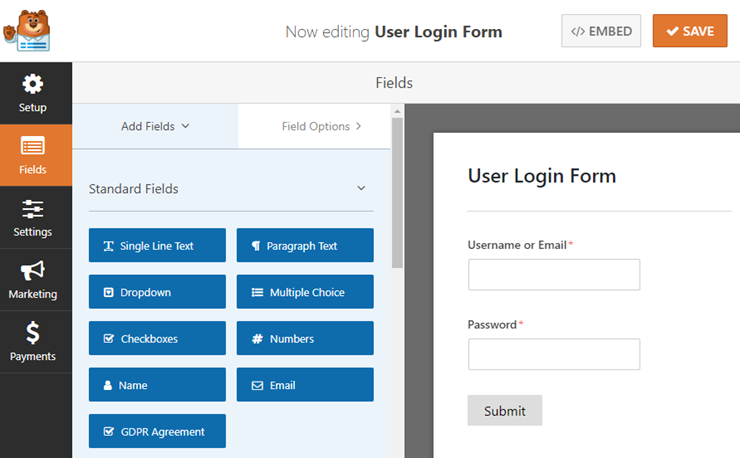 user login form in wordpress
