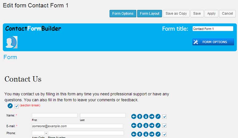 Contact form builder template